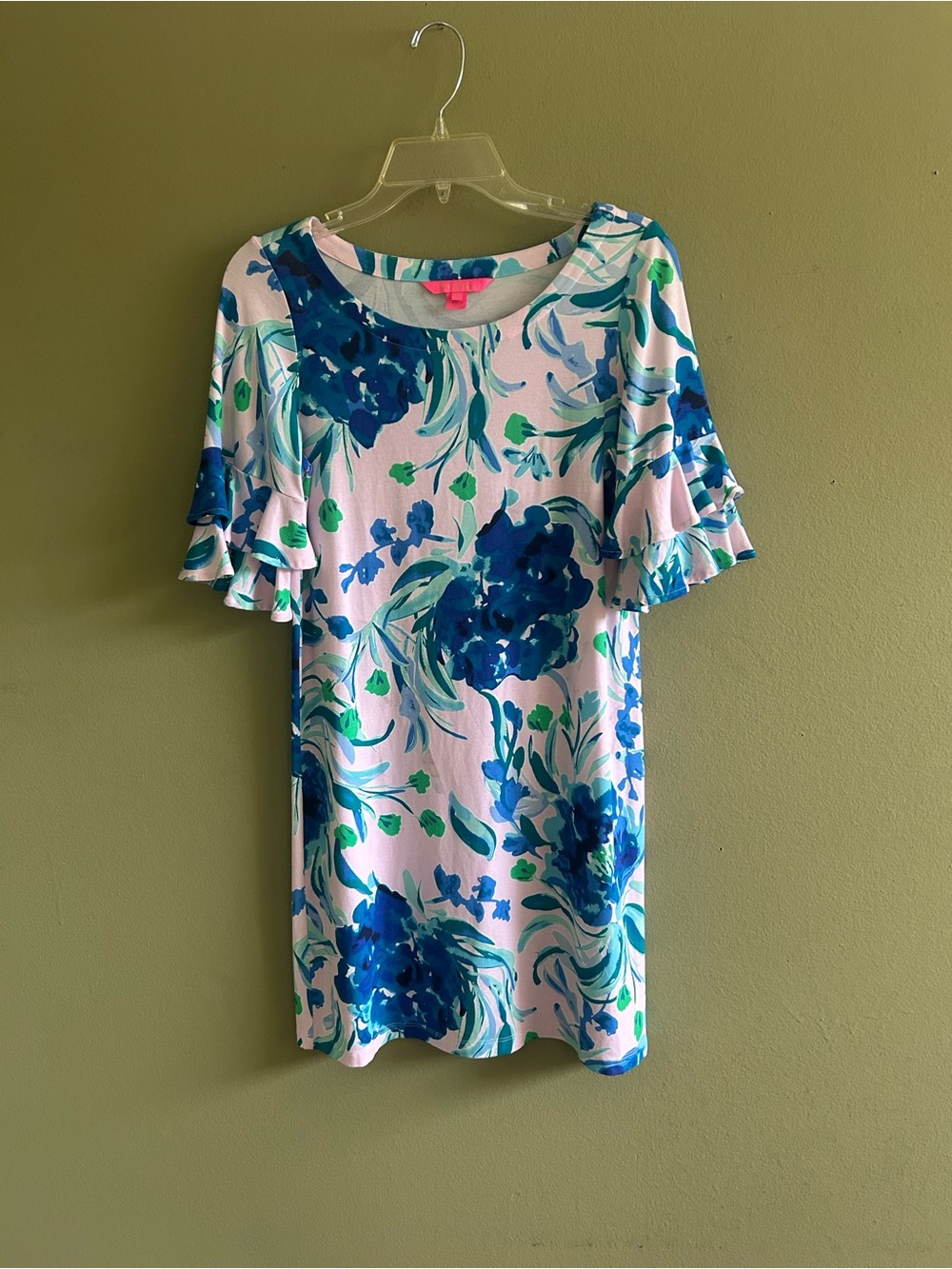 Lilly Pulitzer Pink Pastel Blue & Green Watercolor Shift Dress Sz XS